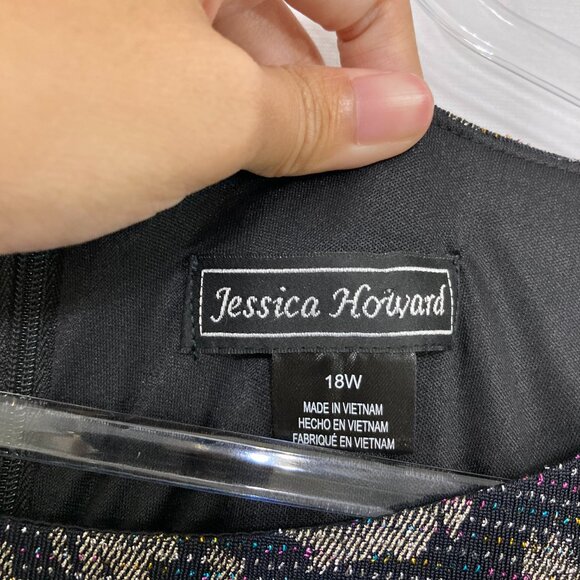 Jessica Howard size 18W Black Brown Damask Print Stretch Knit Dress Office - Picture 2 of 11